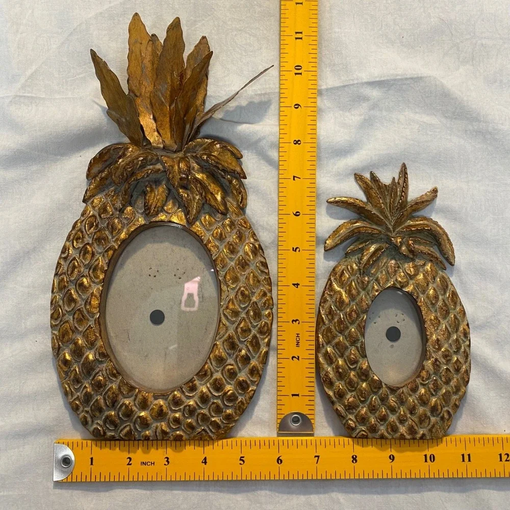 Vintage Gold Pineapple Picture Frames Set Metal & Resin Tropical 5x7 3x5